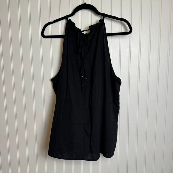 Knox Rose NWT Black Embroidered Halter Top Back Tie K7 - Picture 5 of 7